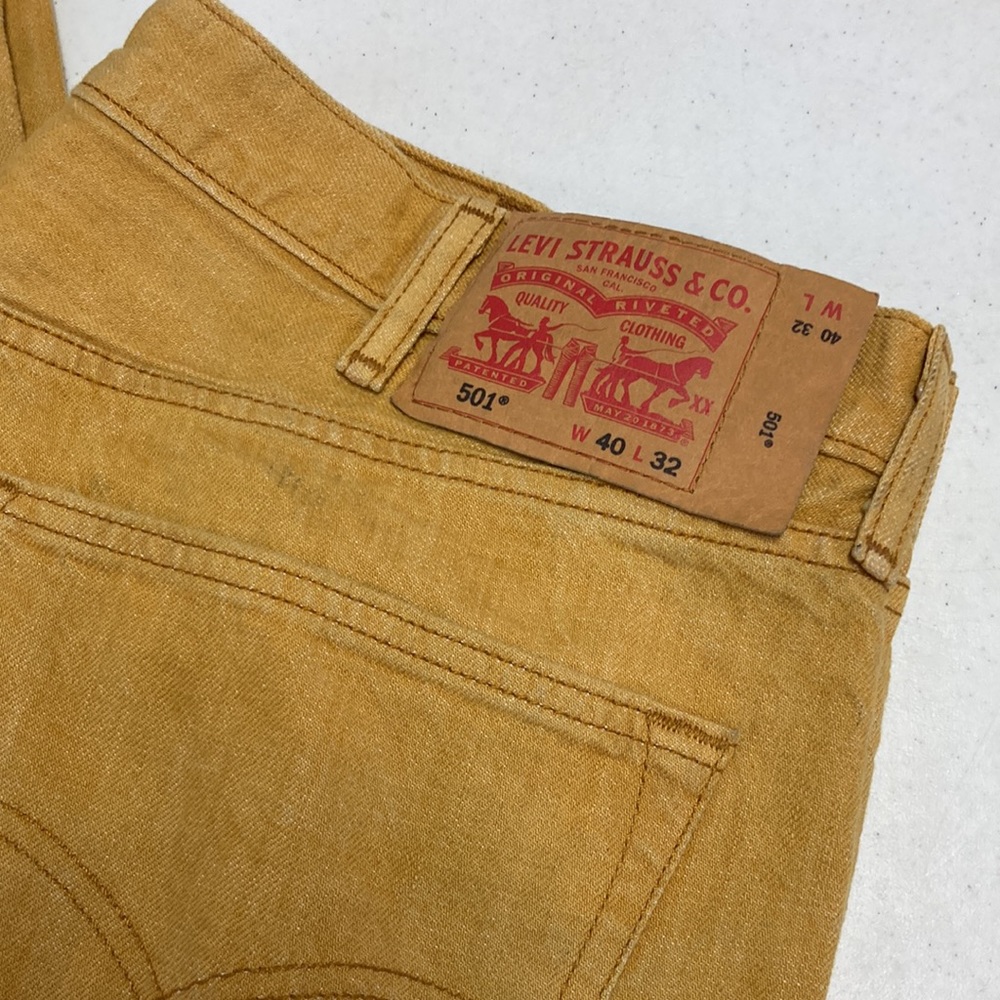 🎉HP🎉Levi Strauss Co. 501 Mustard Colored Jeans Made From White Oak Cone Denim - Picture 2 of 9